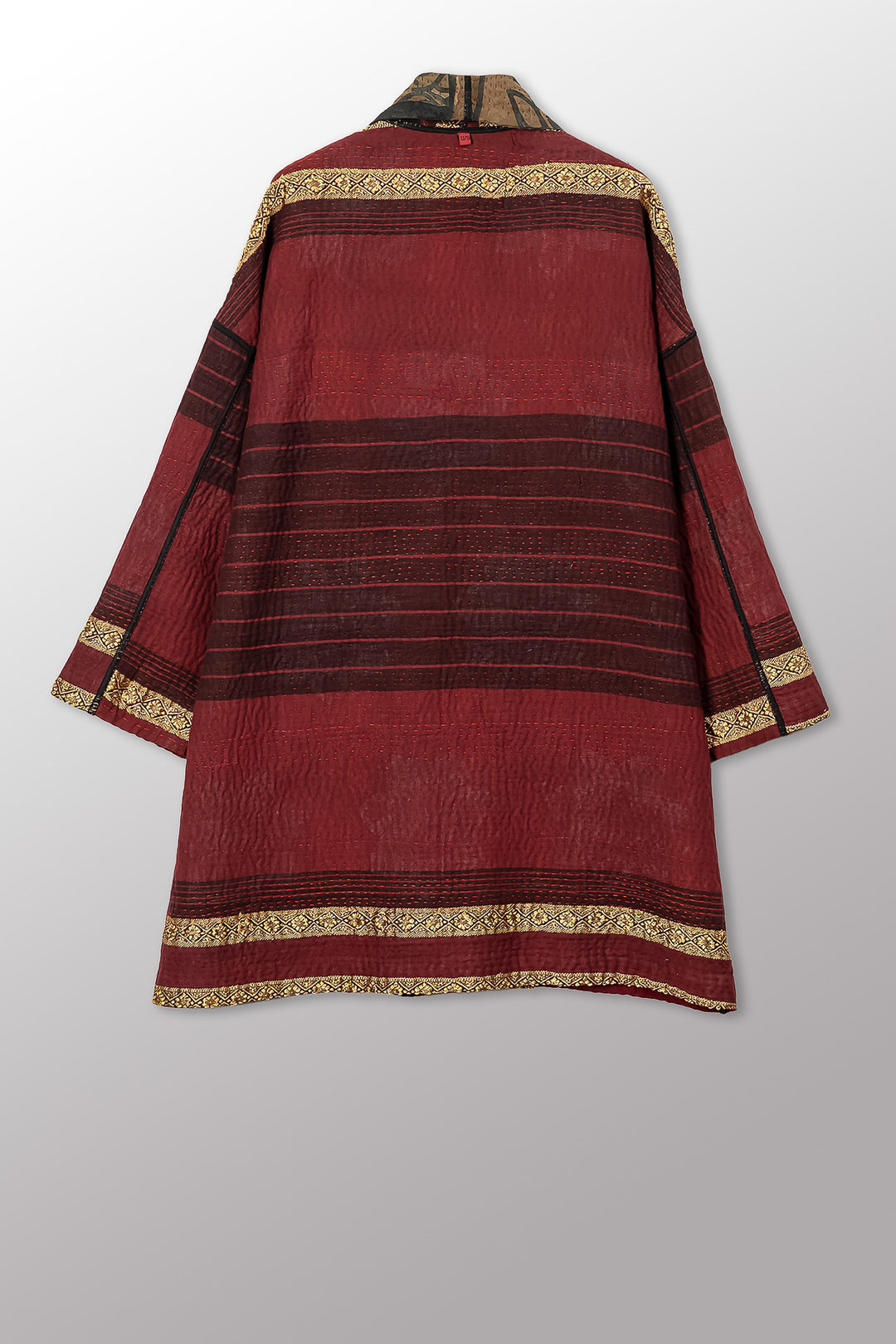 VINTAGE SILK GEORGETTE COTTON KANTHA HAORI JACKET - gc4068-0003a -