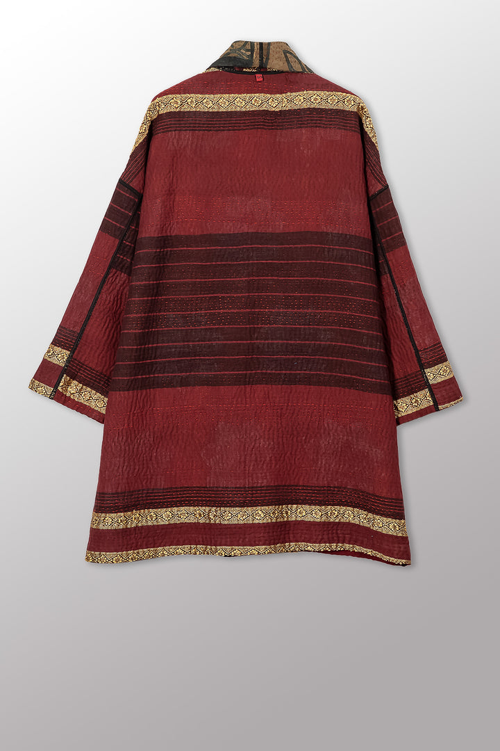 VINTAGE SILK GEORGETTE COTTON KANTHA HAORI JACKET - gc4068-0003a -