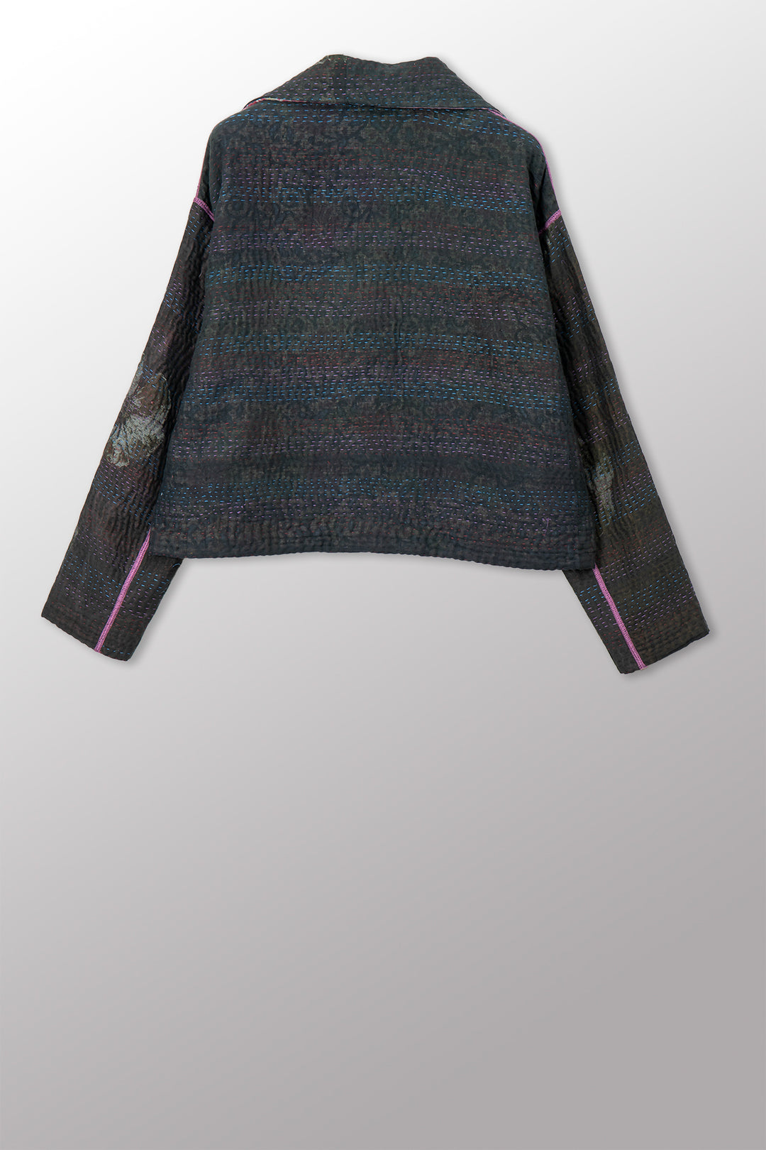 VINTAGE COTTON GREY CLAMP TIE DYE KANTHA NEW LAPELED SHORT JACKET - su4j101-0001s -