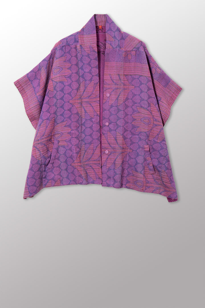 VINTAGE COTTON & NEW VOILE KANTHA PONCHO TOP - cn2568-0004a -
