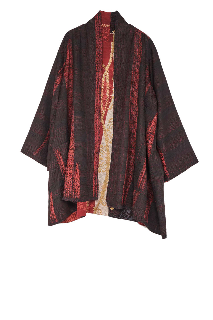 KIMONO PRINT KANTHA A-LINE JKT - kp2003-red -