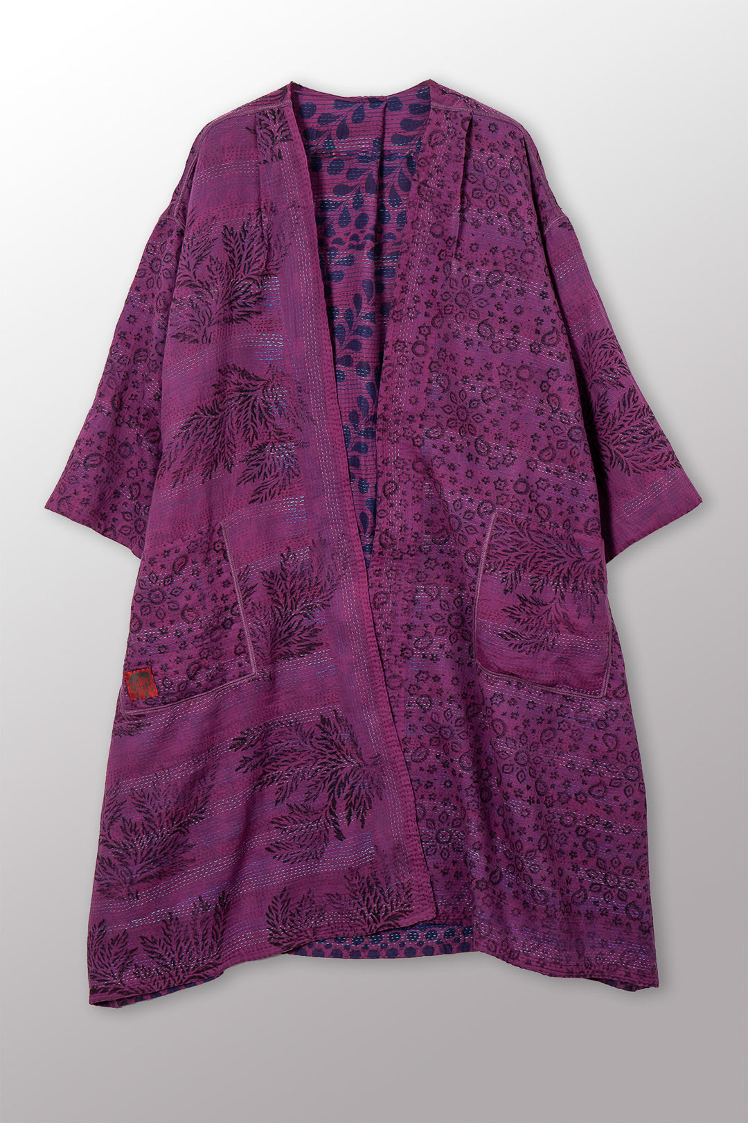 VINTAGE COTTON & NEW VOILE KANTHA LONG DUSTER - cn2328-0003a -