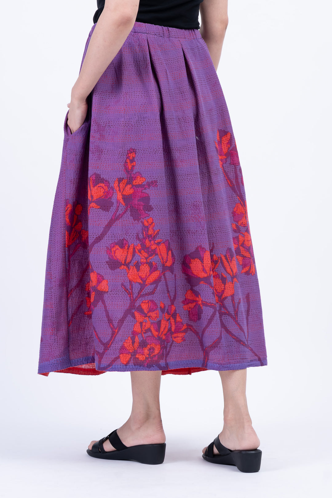 BLOOMING FLOWERS KANTHA TUCKED GATHER SKIRT - bf2663-prp -