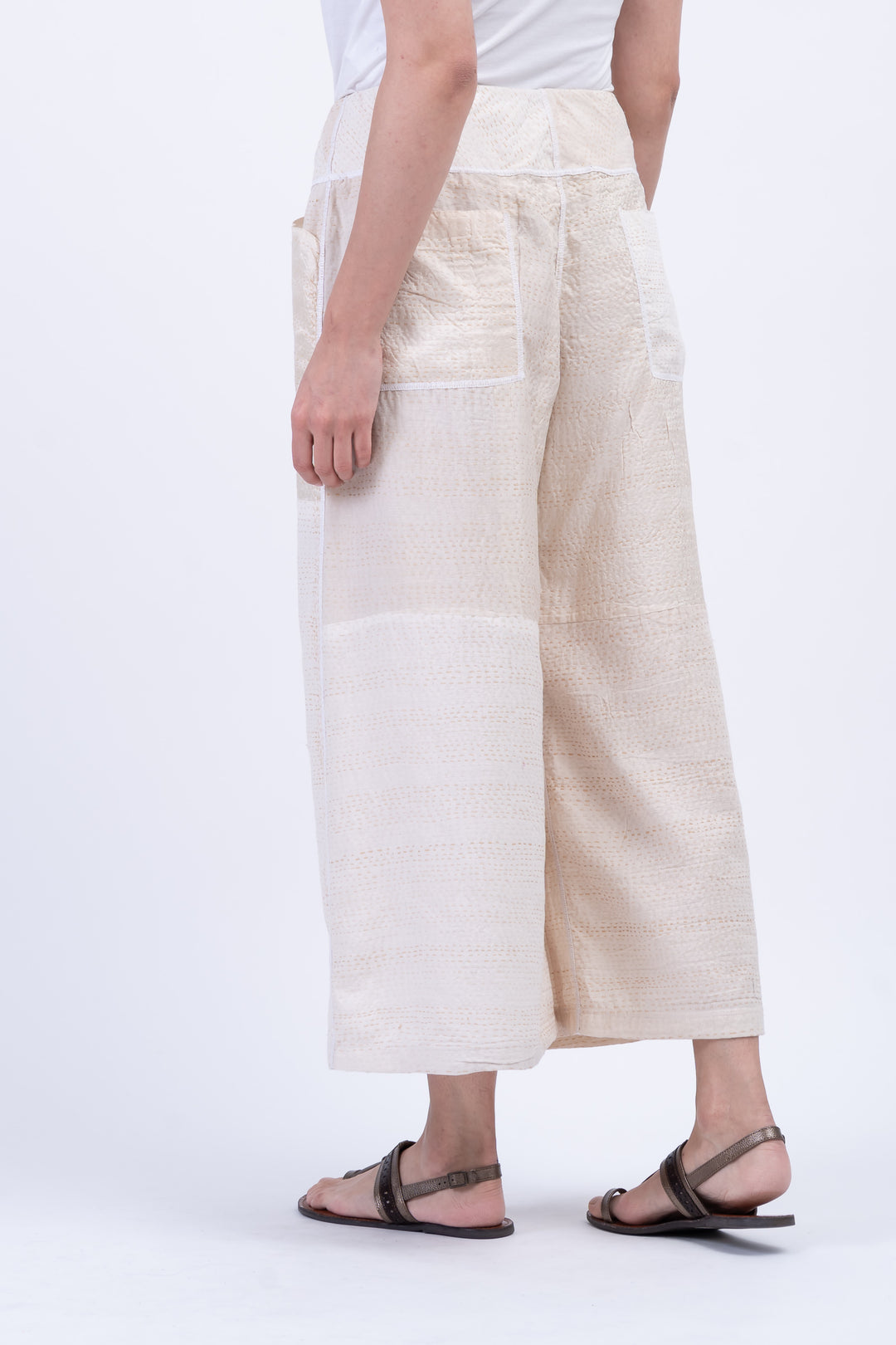 JAIPUR WHITE KANTHA MID RISE WIDE LEG PANTS - jw2665-ivy -