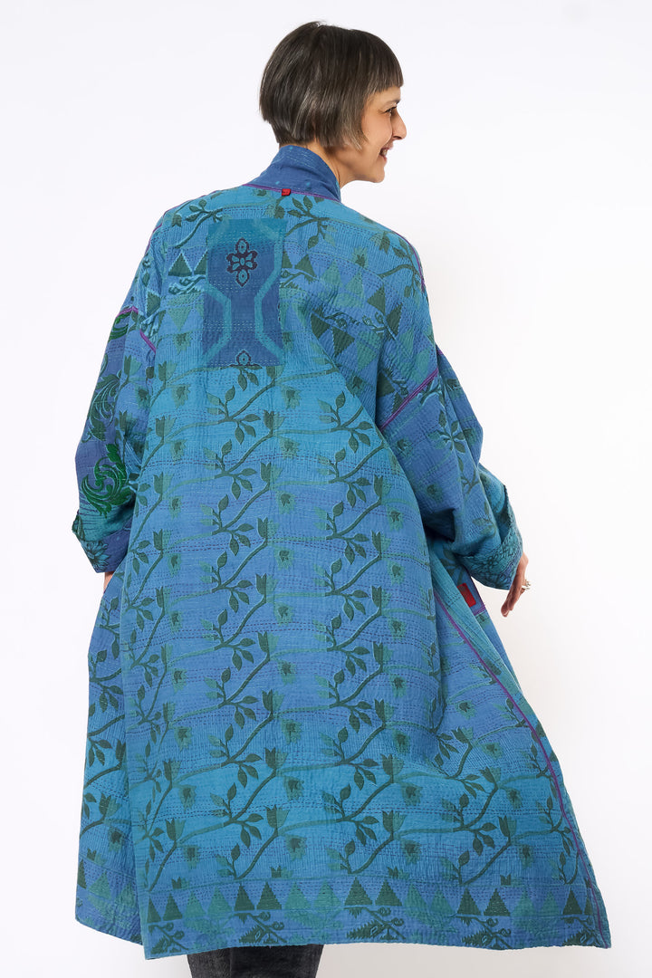 COTTON OVERDYE KANTHA NEW OVERSIZED COAT - ov2342-cblu001a -