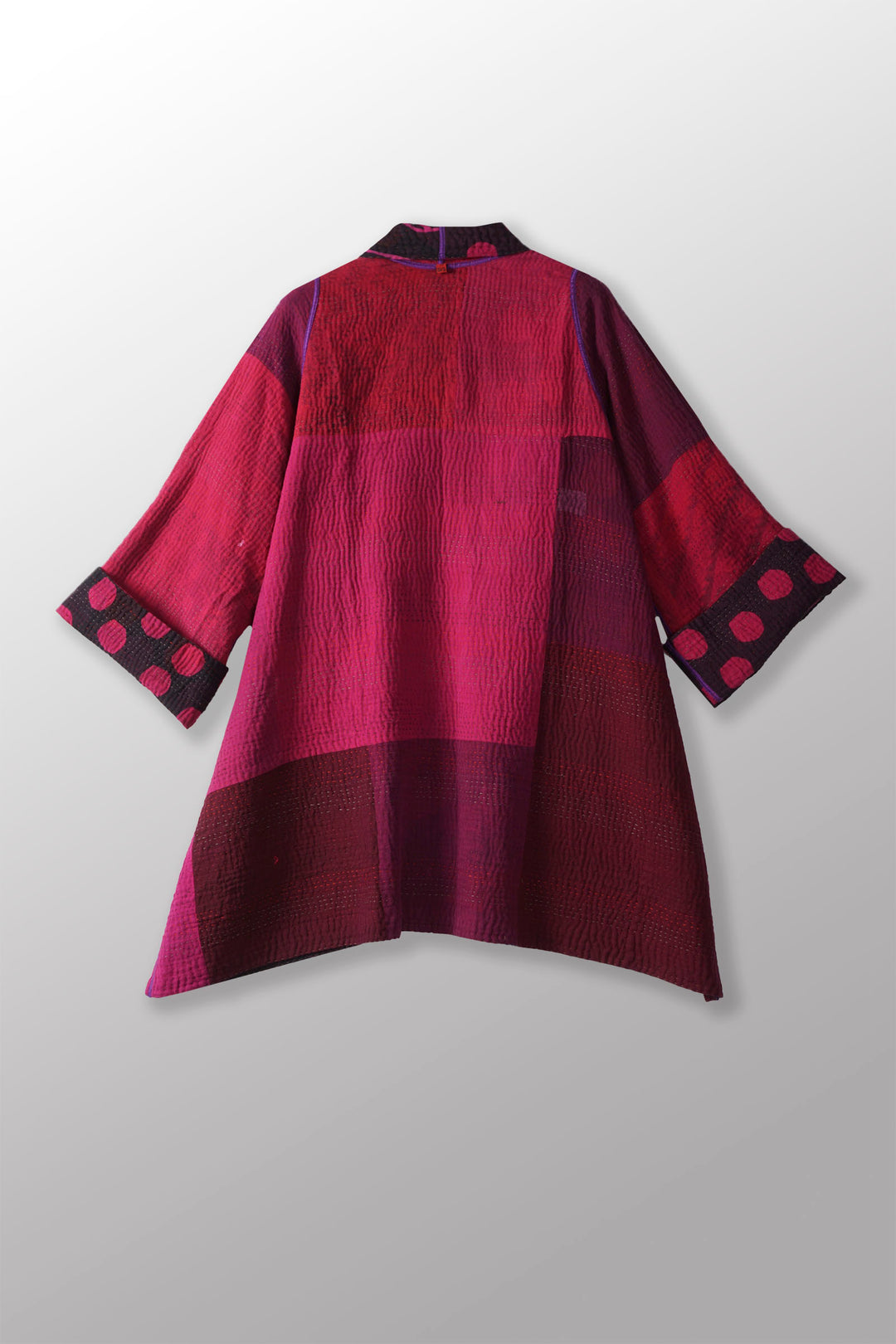OVERDYED POLKA DOTS & LEAVES KANTHA A-LINE JACKET - dl4003-fus -