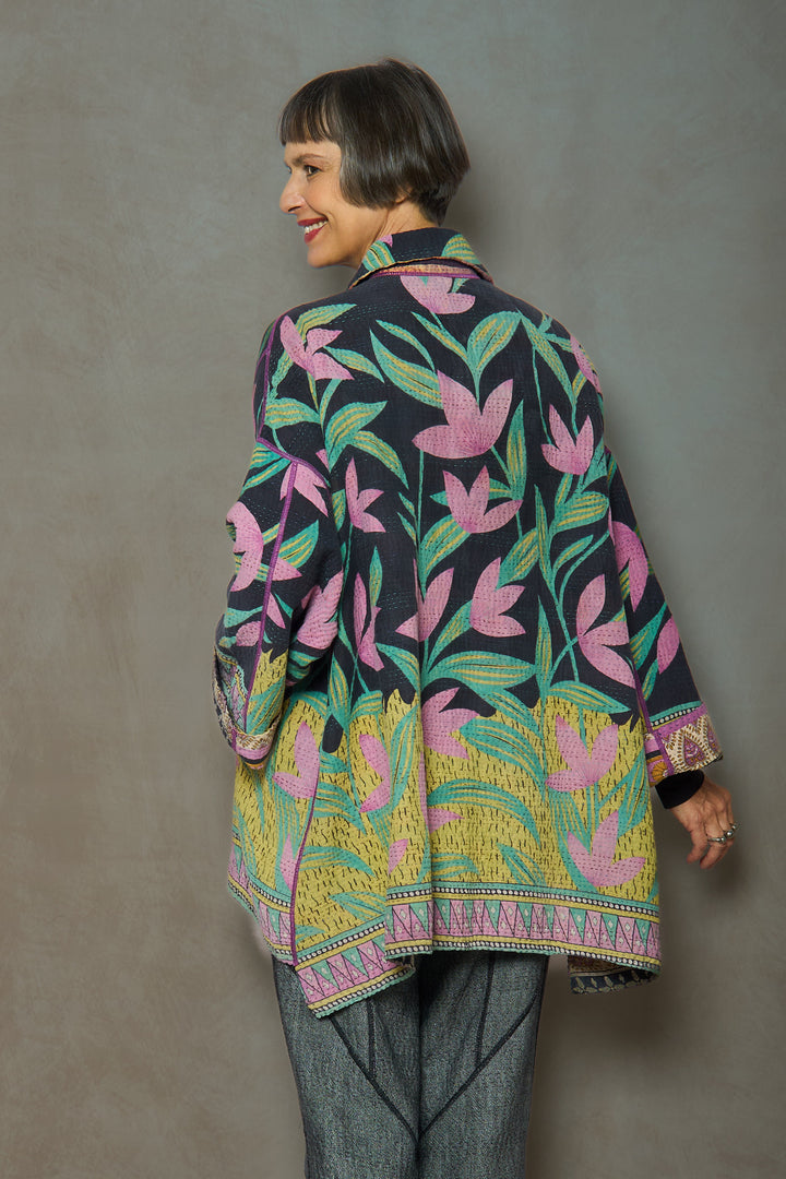 VINTAGE COTTON KANTHA OVERSIZED MINI COAT - cv4332-0045a -