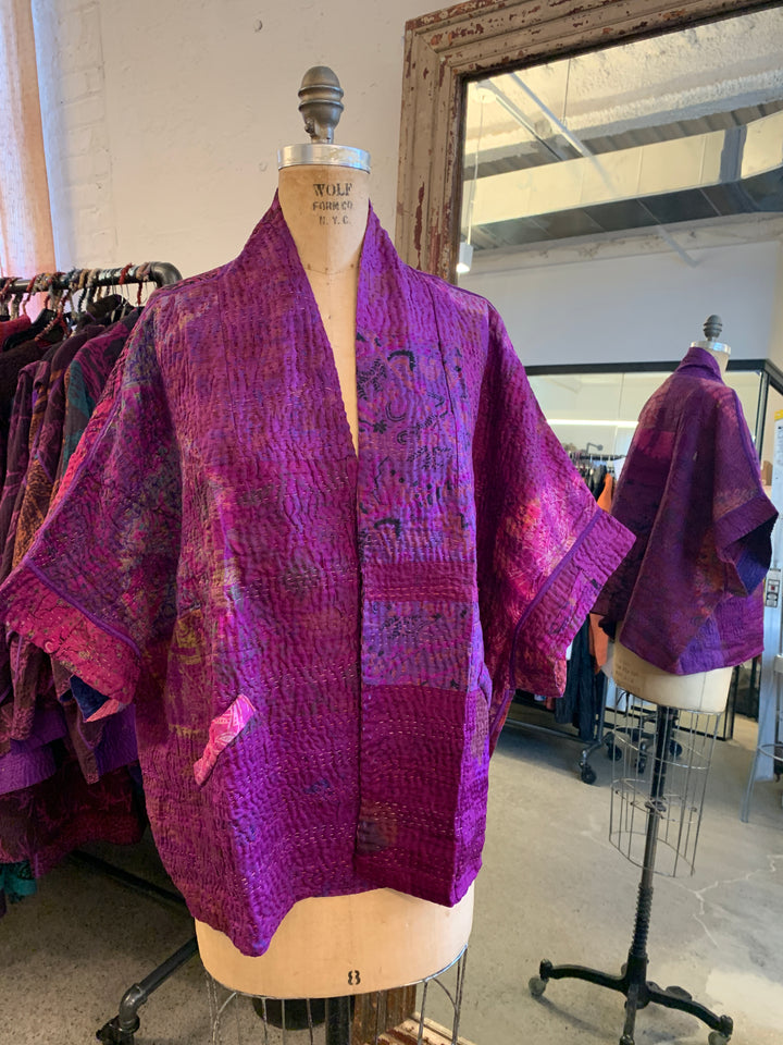 TIE DYE CIRCLE SHIBORI KANTHA MINI PONCHO - td4060-prp -