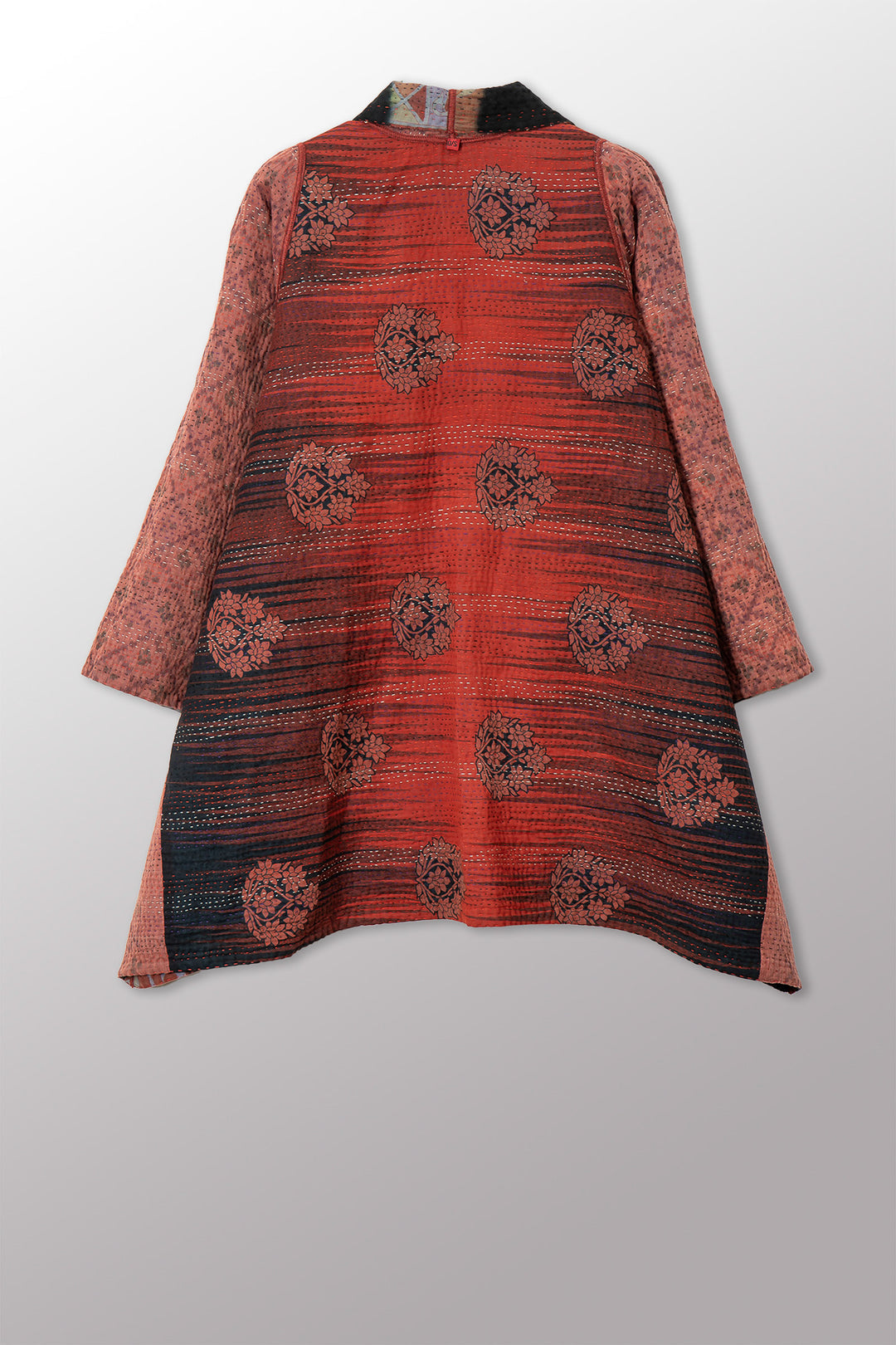 VINTAGE COTTON GREY CLAMP TIE DYE KANTHA A-LINE JACKET - su4003-0001a -