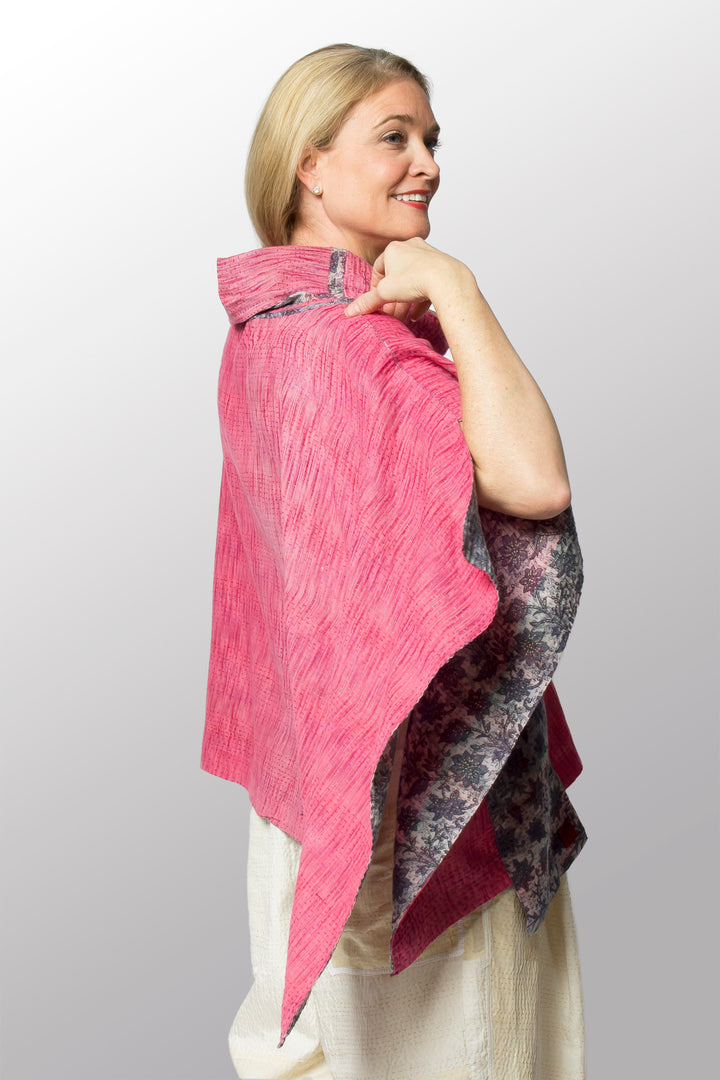 VINTAGE COTTON KANTHA COWL NECK LONG CAPE - cv2842-0003a -