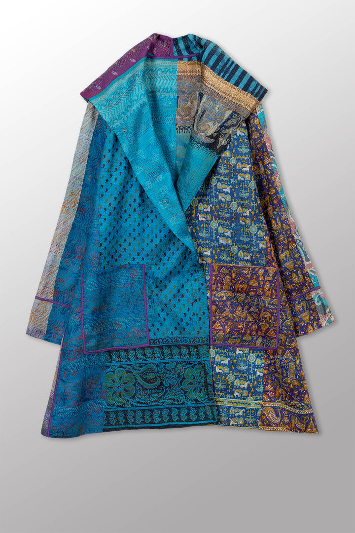 VINTAGE SILK KANTHA POCKET MEDIUM COAT - sv2316-0011m -