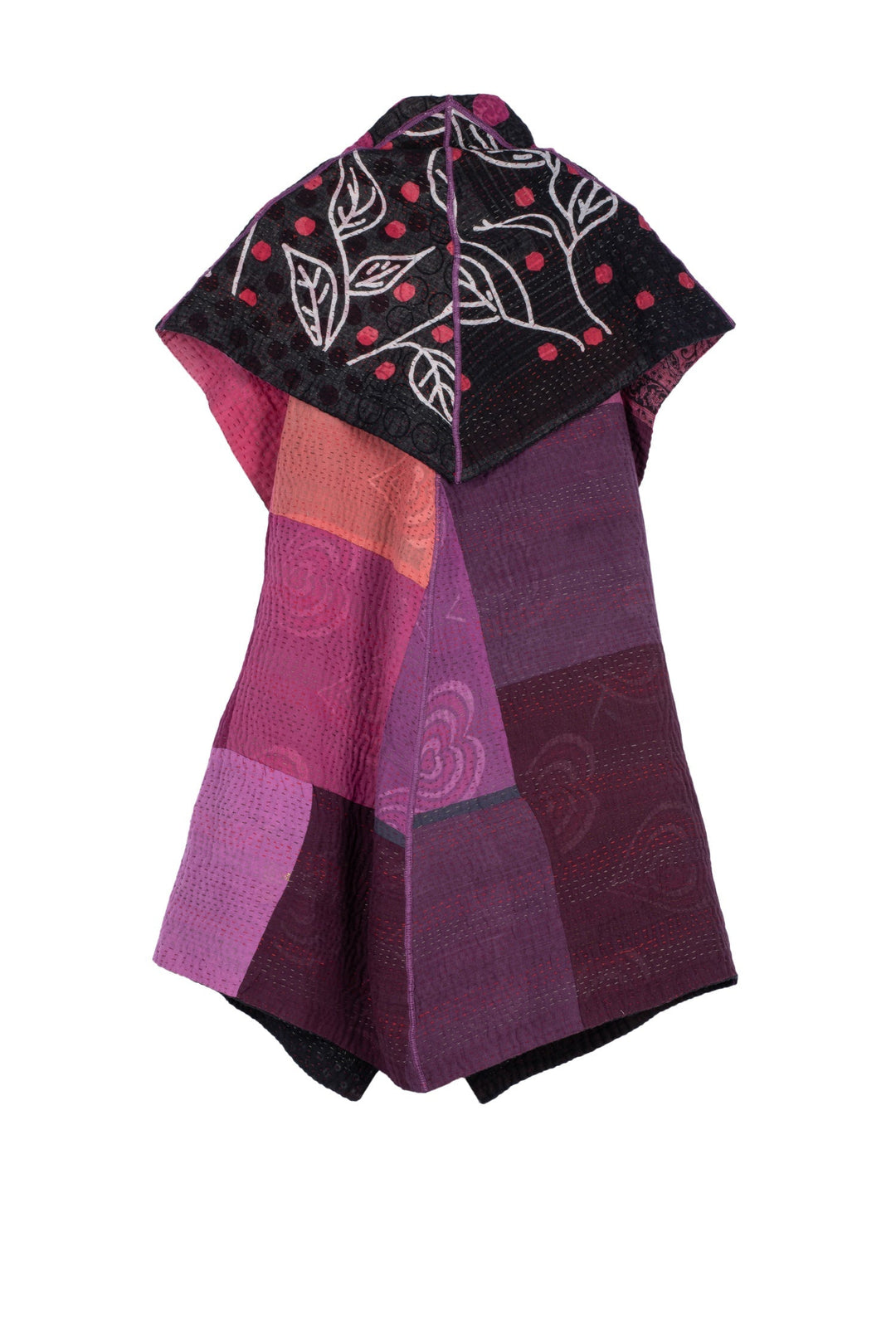 POLKA DOTS & LEAVES KANTHA CIRCULAR VEST - dl4201-pik -