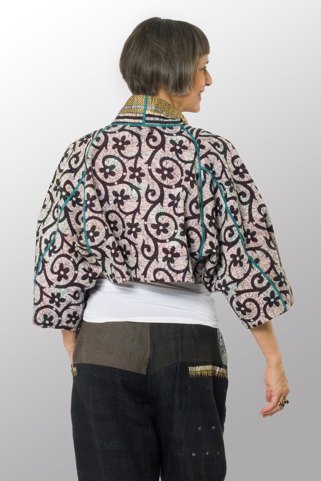 VINTAGE COTTON KANTHA  PUFF SLV. SHRUG - cv4062-0049a -
