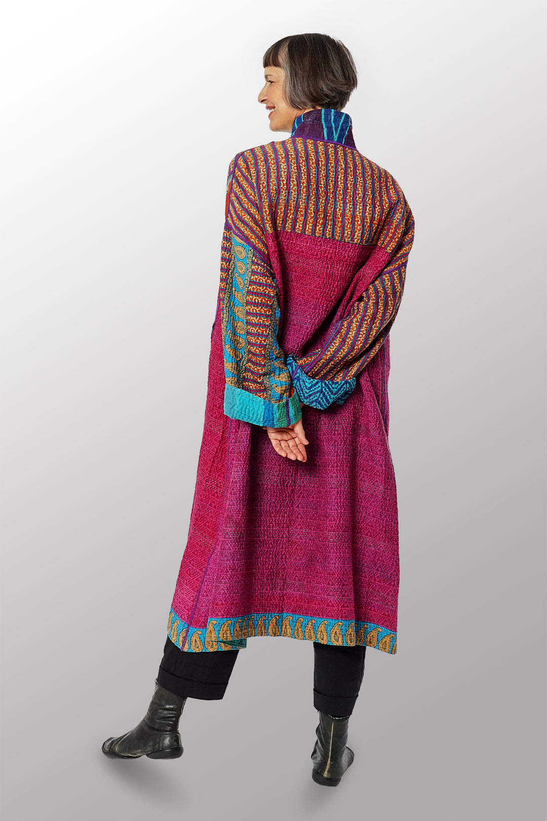 COTTON OVER DYE KANTHA NEW OVERSIZED COAT - ov4342-ctel003a -