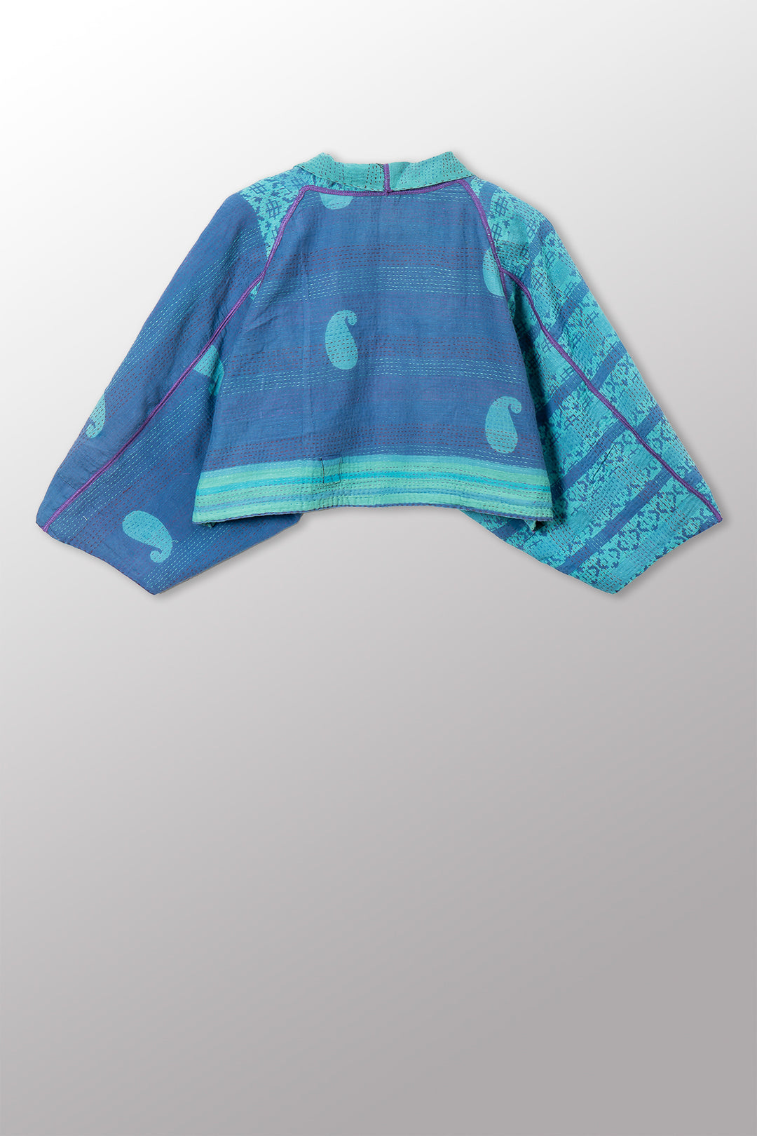 VINTAGE COTTON & NEW VOILE KANTHA PUFF SLV. SHRUG - cn2062-0005a -