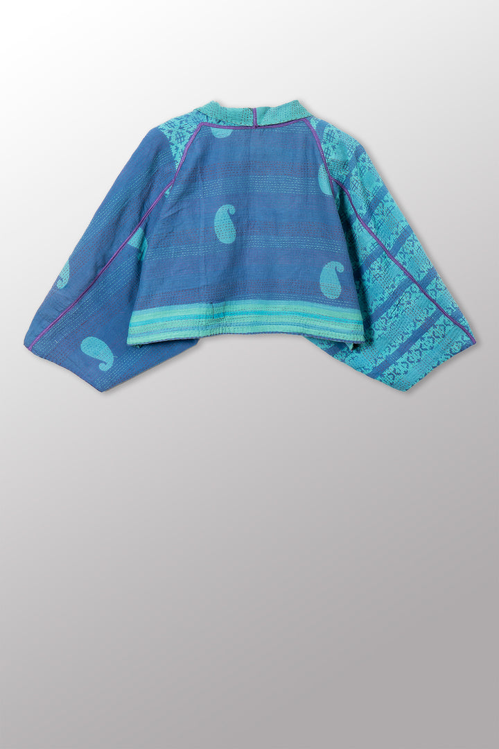VINTAGE COTTON & NEW VOILE KANTHA PUFF SLV. SHRUG - cn2062-0005a -