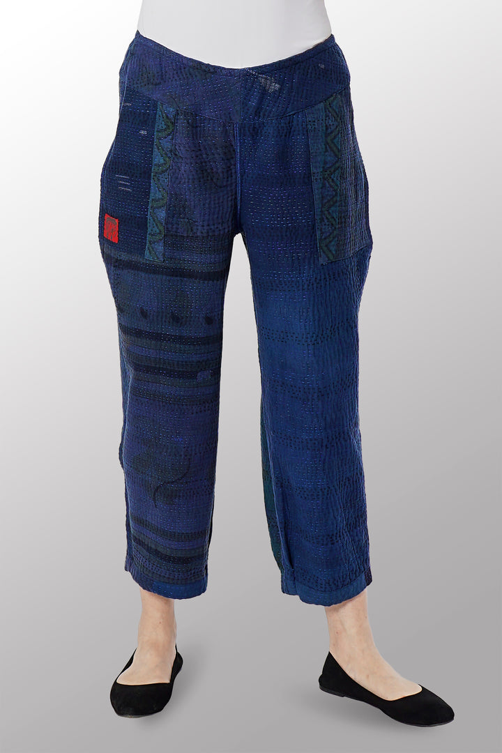 OMBRE PATCHED KANTHA NEW LANTERN PANTS - op4651-nvy -