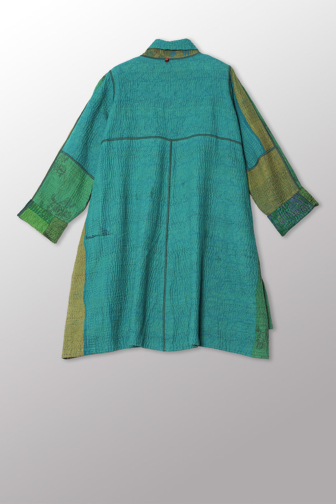 VINTAGE SILK KANTHA A-LINE DUSTER - sv4311-sgr -