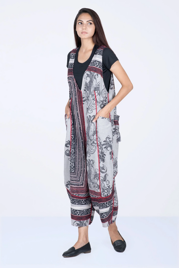 COTTON PAISLEY KANTHA V-NECK JUMPER - cp2622-wht -
