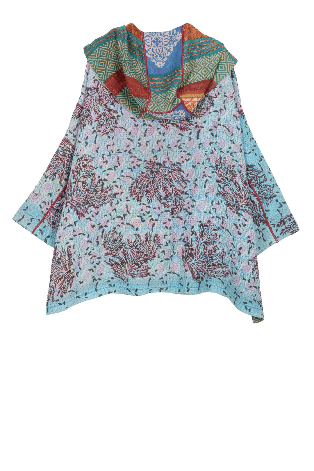 VINTAGE COTTON KANTHA HOODIE PONCHO - cv4064-5001a -