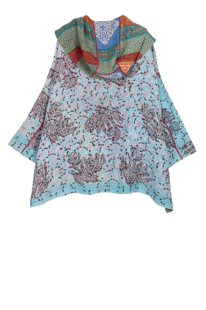 VINTAGE COTTON KANTHA HOODIE PONCHO - cv4064-5001a -