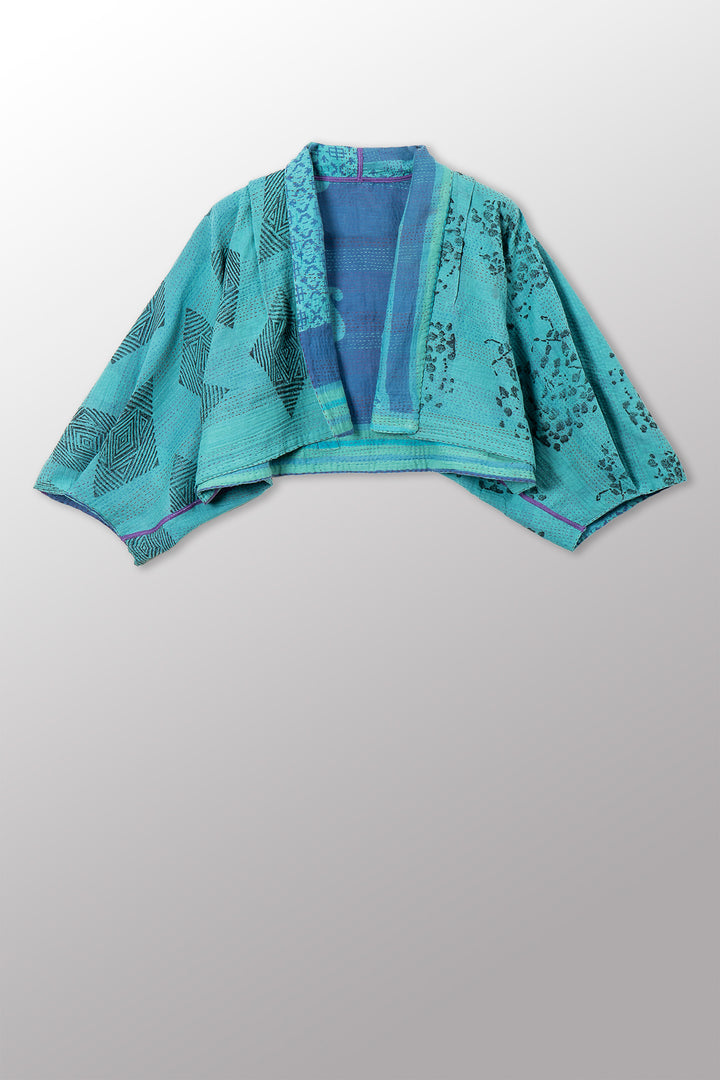 VINTAGE COTTON & NEW VOILE KANTHA PUFF SLV. SHRUG - cn2062-0005a -