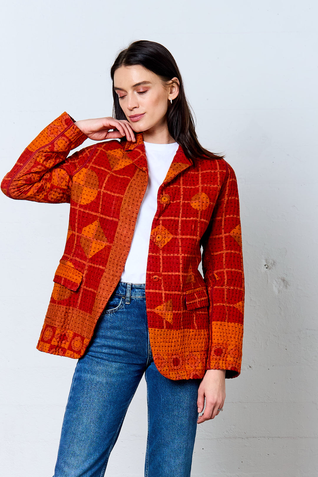 VINTAGE COTTON BBK KANTHA BASIC JACKET - bl-bb4052-0001s -