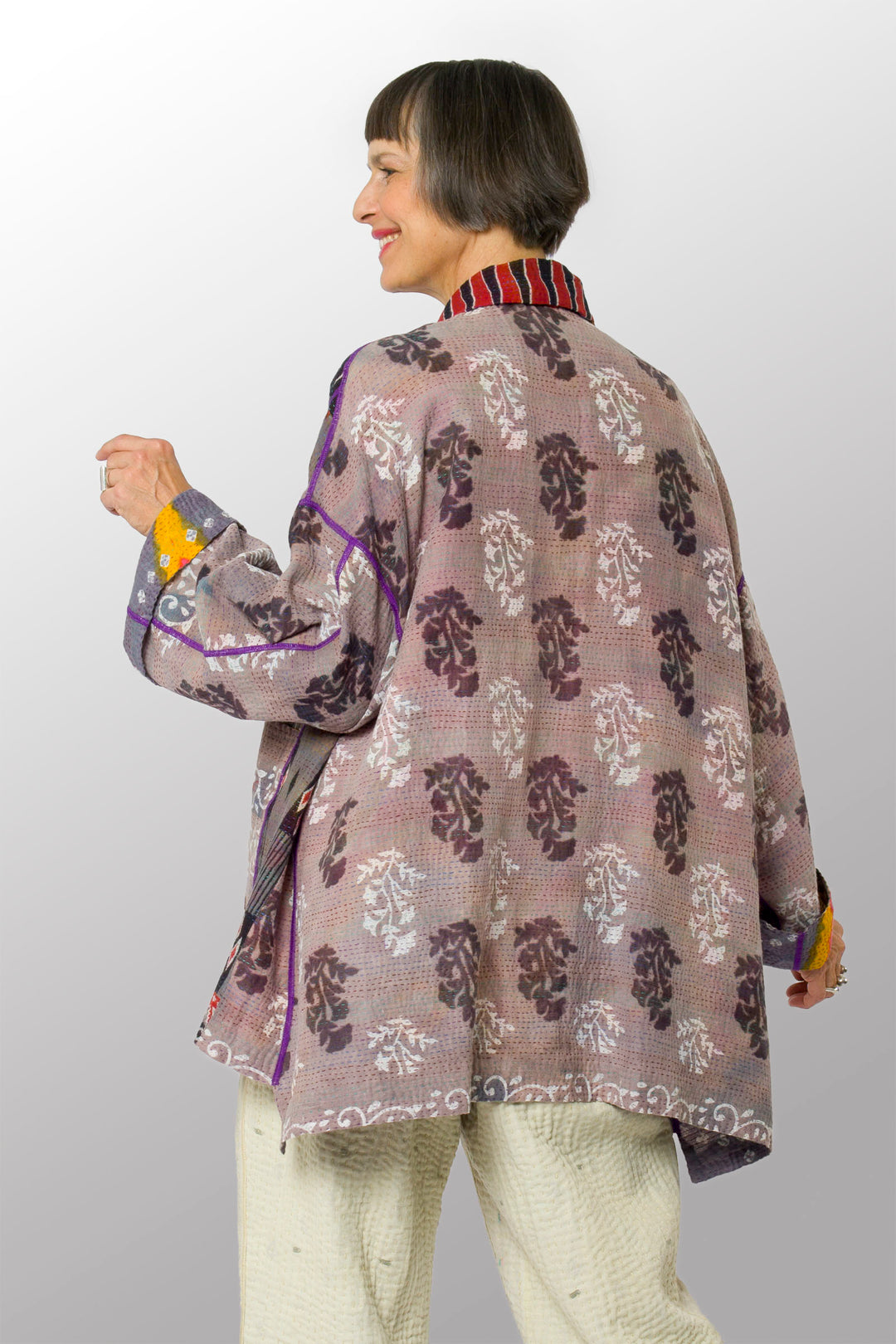 VINTAGE COTTON KANTHA OVERSIZED MINI COAT - cv2332-0007a -