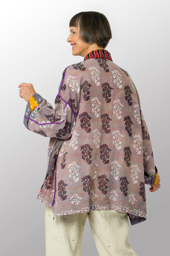 VINTAGE COTTON KANTHA OVERSIZED MINI COAT - cv2332-0007a -