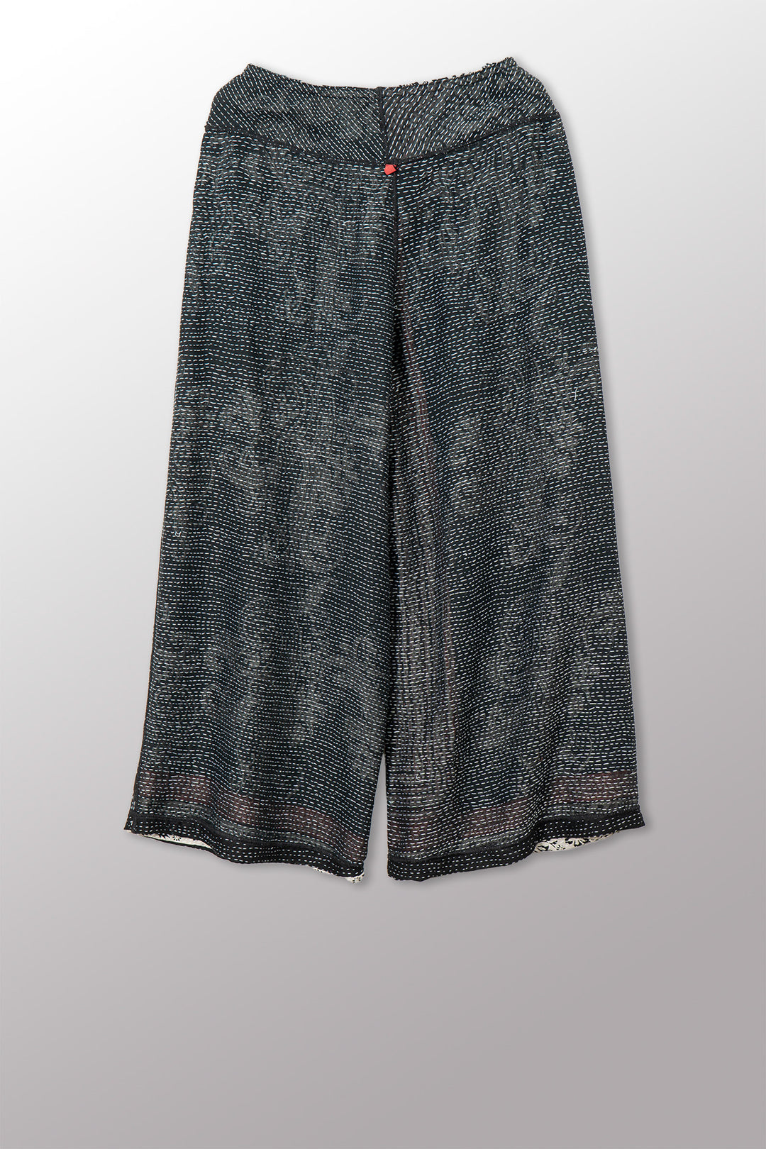 COTTON PAISLEY KANTHA MID RISE WIDE LEG PANTS - cp2665-blk -