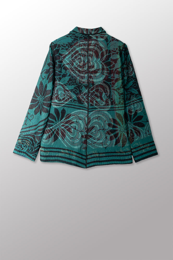 EMERALD GREEN KANTHA SIMPLE JACKET - eg4022-tel -