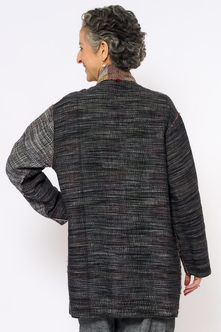 WOVEN IKAT & FRAYED PATCH KANTHA MEN'S JKT - wk4041-gry -