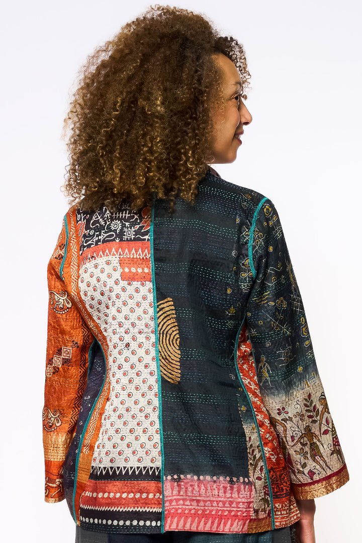 VINTAGE SILK KANTHA SHORT JKT - sv2007-0074l -