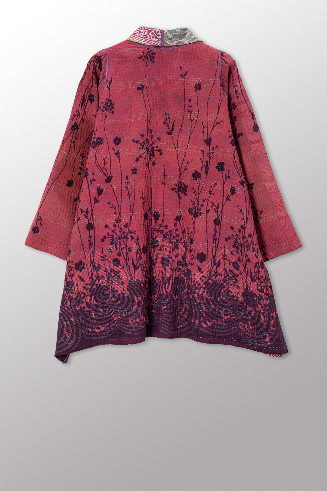 VINTAGE SILK GEORGETTE COTTON KANTHA A-LINE JACKET - gc4003-0003a -