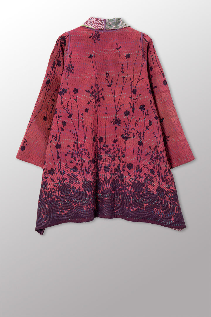VINTAGE SILK GEORGETTE COTTON KANTHA A-LINE JACKET - gc4003-0003a -