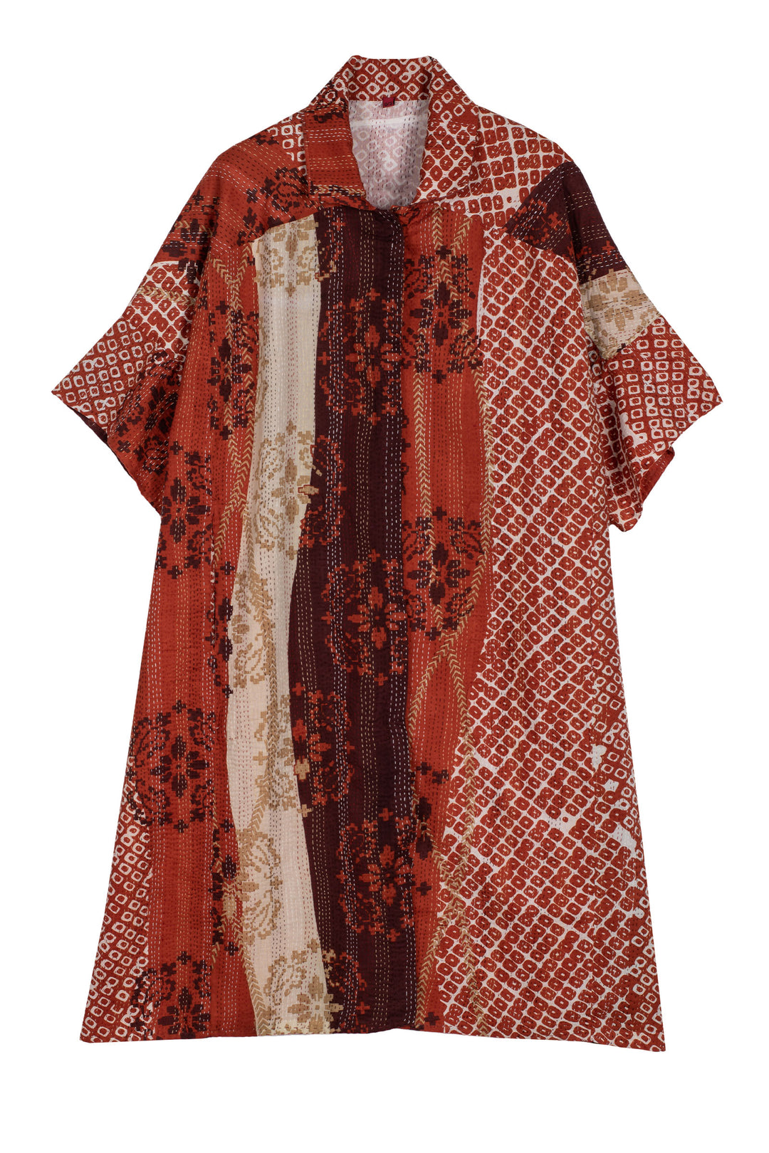 KIMONO COTTON KANTHA WIDE SHIRT DRESS - kc2448-org -