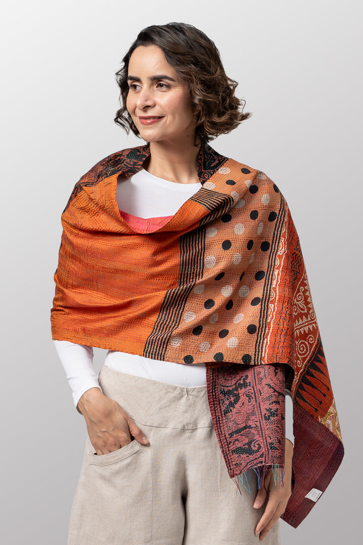 VINTAGE SILK PATCH KANTHA SCARF STANDARD - vp2801-cor -