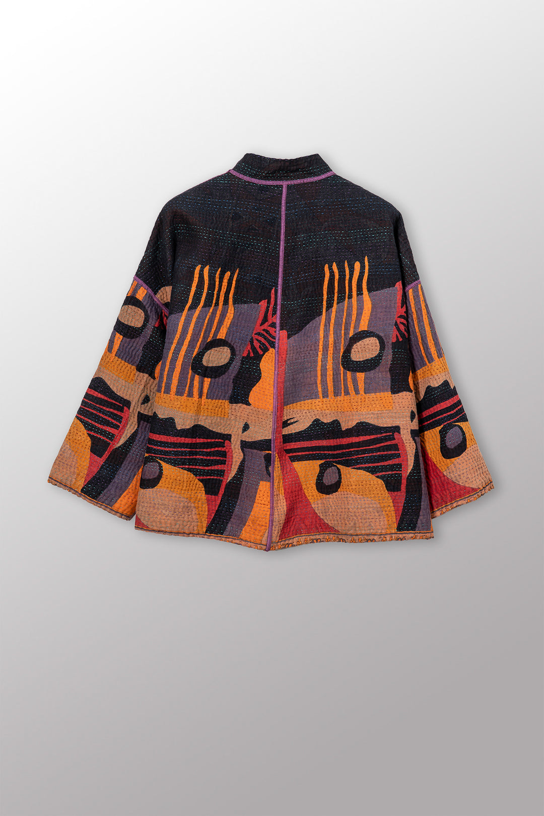 VINTAGE COTTON KANTHA STAND COLLAR CROPPED JKT - cv4034-0161a -