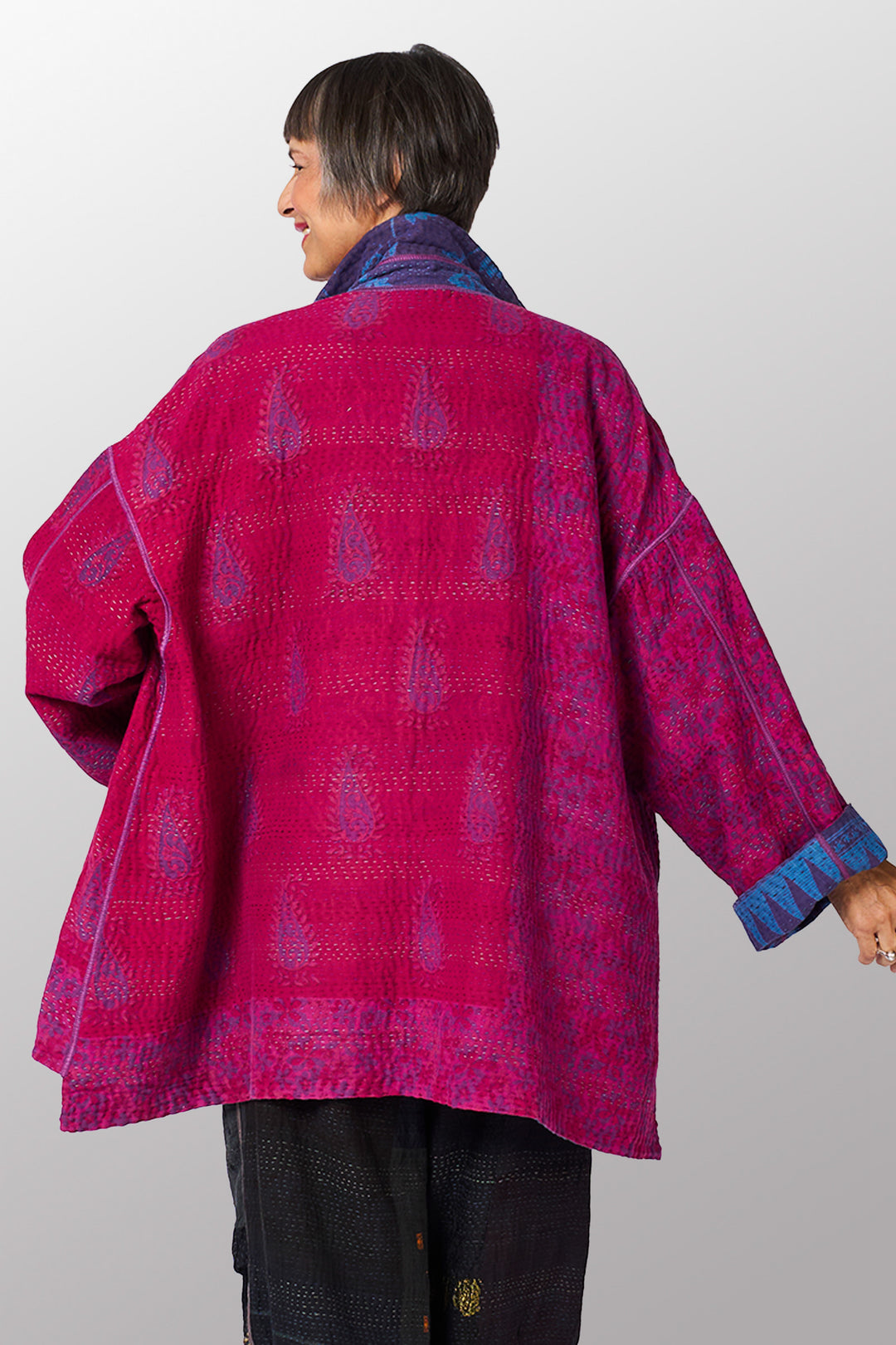 COTTON OVERDYE KANTHA OVERSIZED MINI COAT - ov4332-cfus001a -