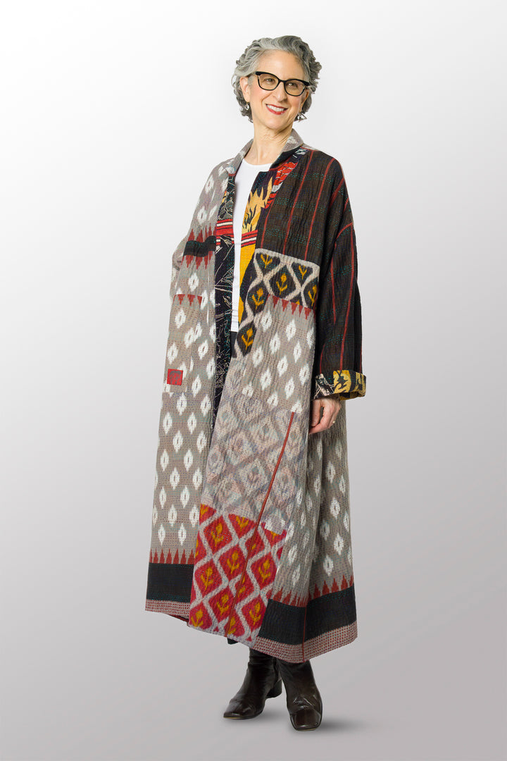 VINTAGE COTTON KANTHA OVERSIZED COAT - cv4326-0050m -