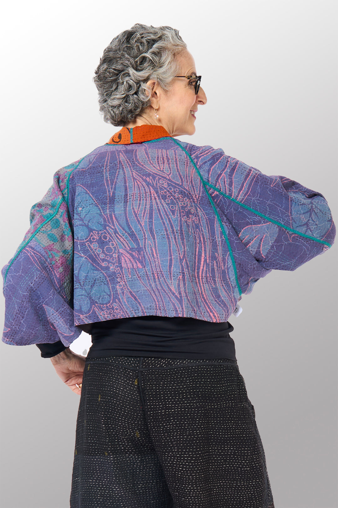 COTTON OVERDYE KANTHA PUFF SLV. SHRUG - ov2062-cprp001a -