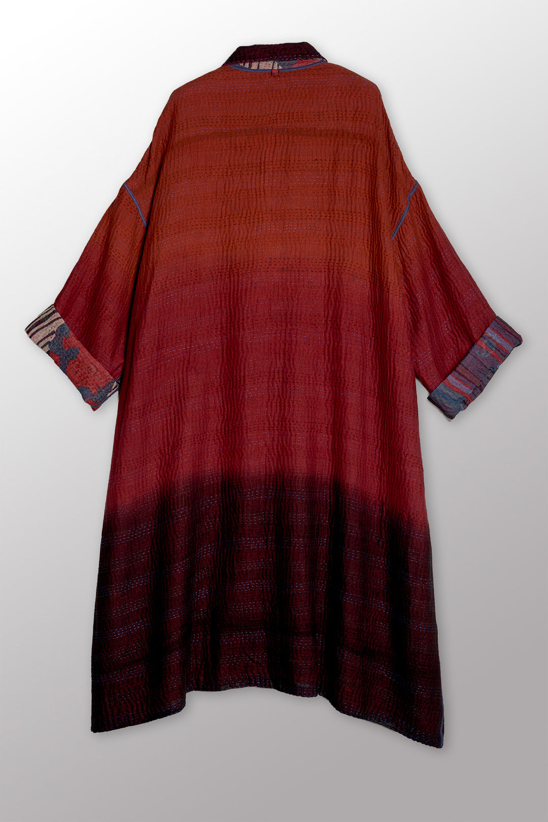 STRIPE AND BENDS KANTHA NEW OVERSIZED COAT - sb4342-red -