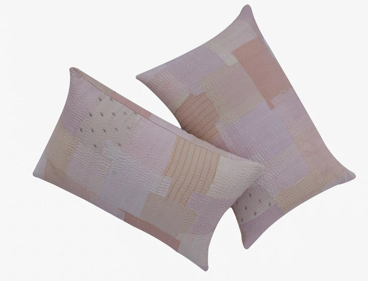 Mosaic Fray Handmade Vintage Kantha Pillow -Shallot