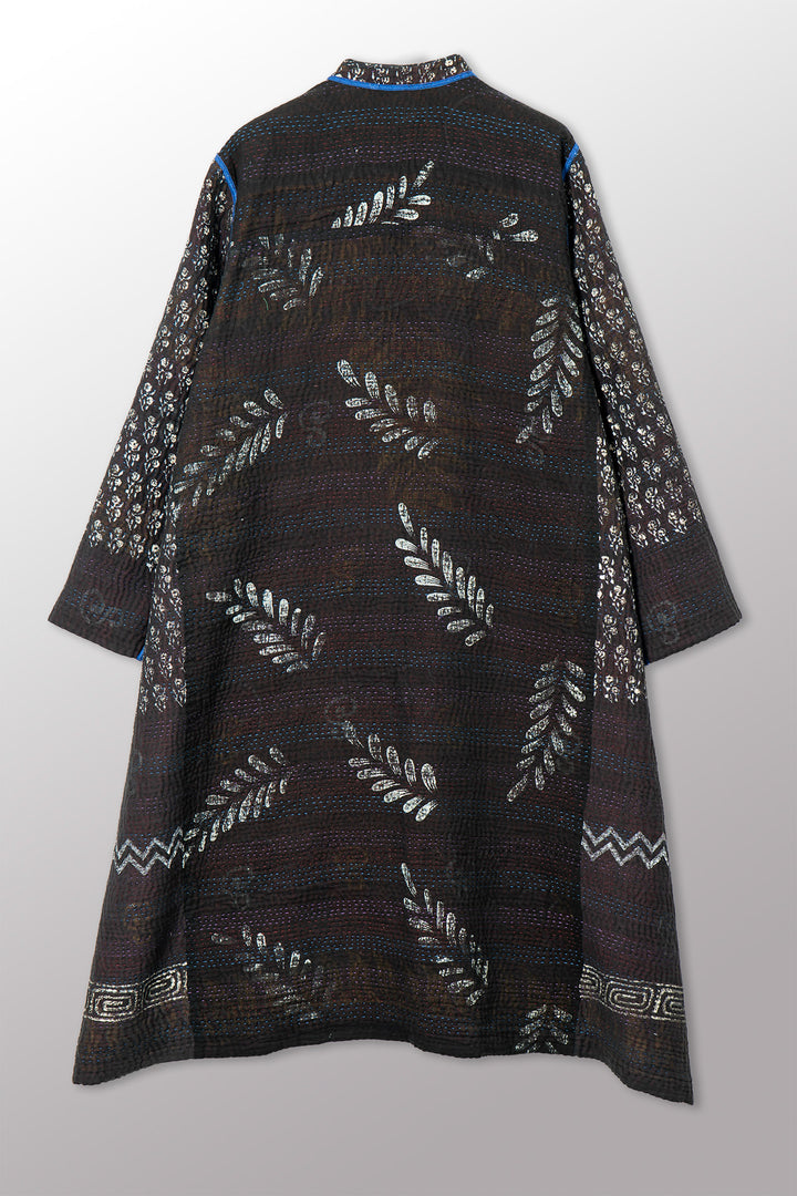 VINTAGE COTTON GREY CLAMP TIE DYE KANTHA KAFTAN COAT - su4343-0001s -