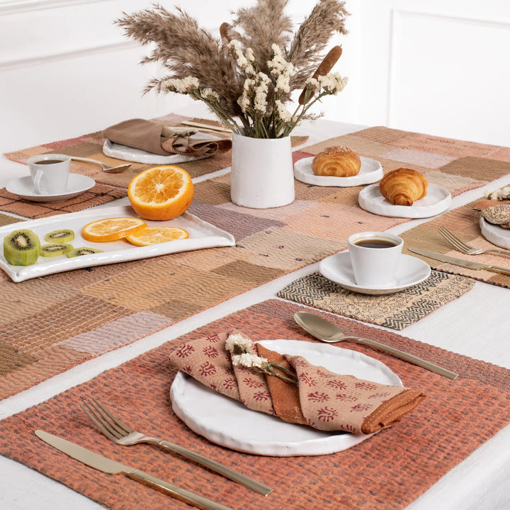 Mosaic Fray Vintage Kantha Placemats -Mushroom (Set of 2)