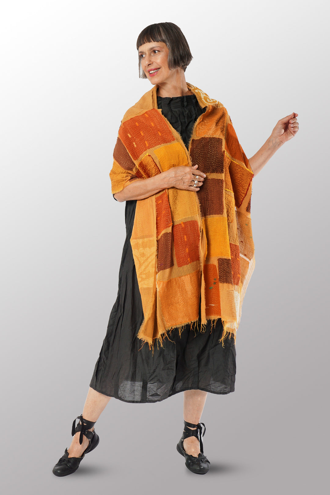 TONAL TILE PATCH KANTHA SCARF STANDARD - tt2801-ylw -