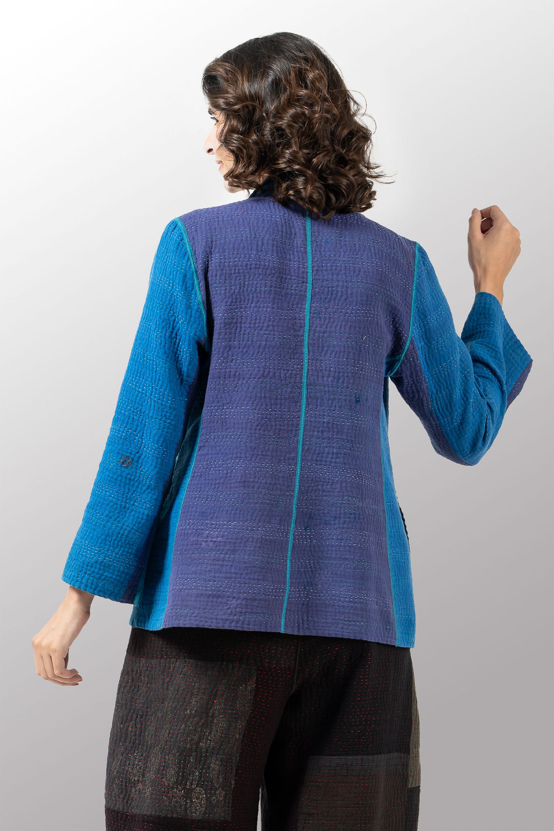 MONOTONE TWILIGHT PRINT KANTHA SHORT JKT - tp4007-blu -