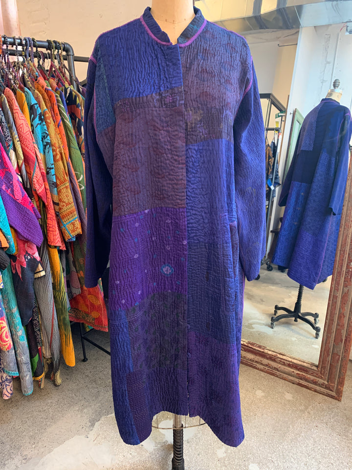 JACQUARD SILK KANTHA KAFTAN COAT - js4343-nvy -