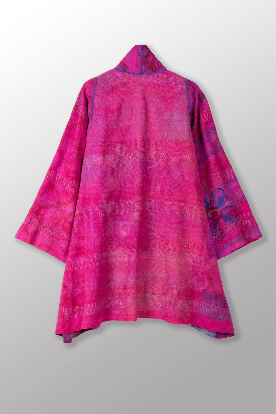 GEORGETTE VINTAGE SILK PATCH KANTHA A-LINE JKT - gs2003-pik -