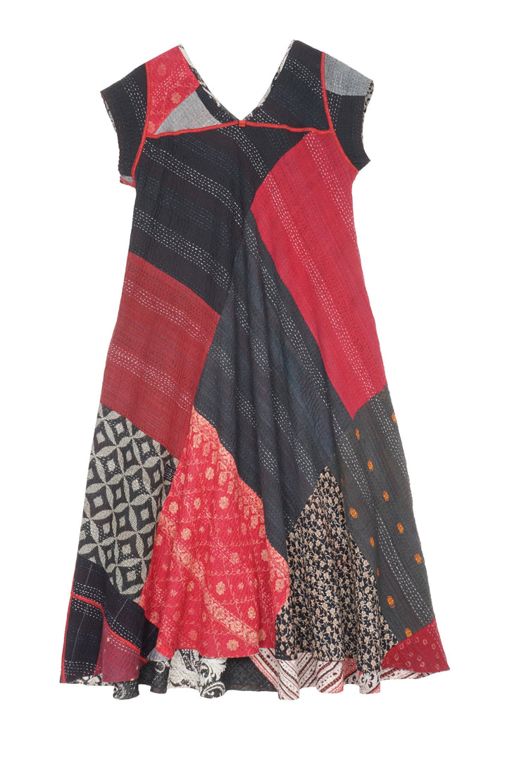 PAISLEY & PATCH KANTHA CAP SLV. FLARE DRESS - py4425-blk -